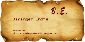 Biringer Endre névjegykártya